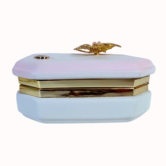 Bergers Italian Vanity Trinket Box Romantic VTG Octagon Enamel Orchid Logo - Picture 13 of 16